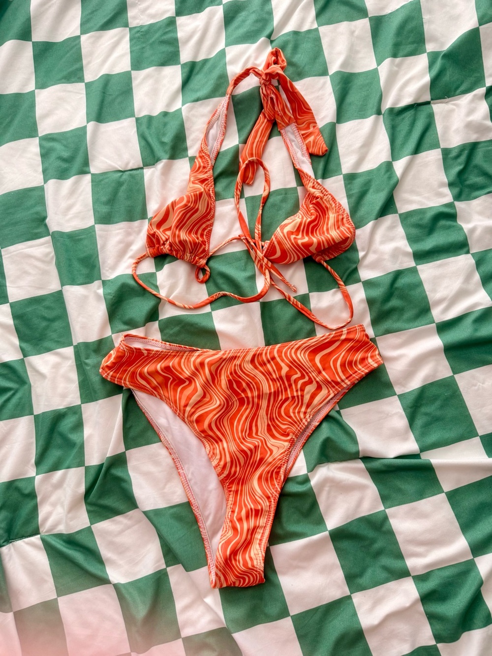 Orange Wavy Print Bikini Set